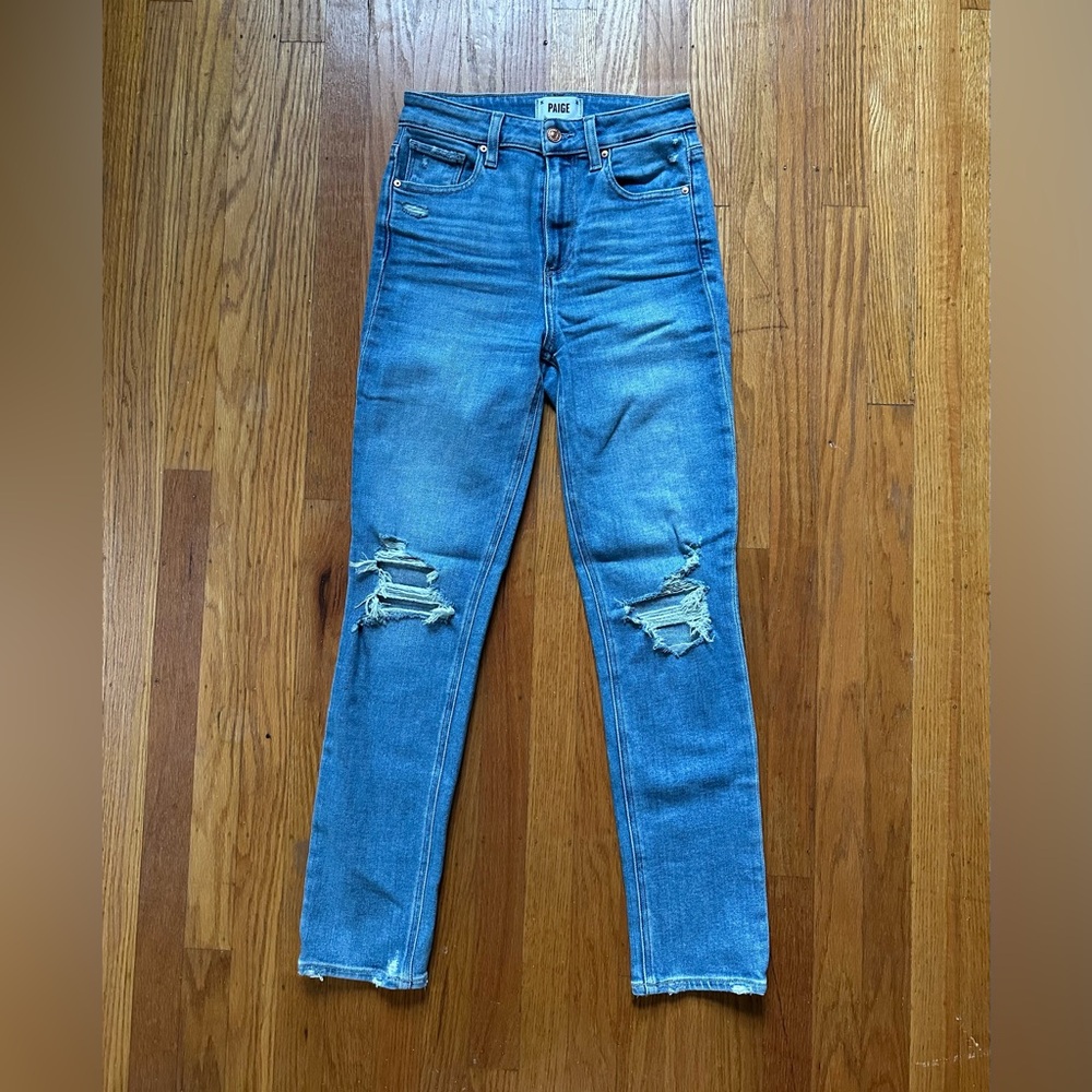 PAIGE Sarah Slim, Light Blue Distressed Slim fit Jeans